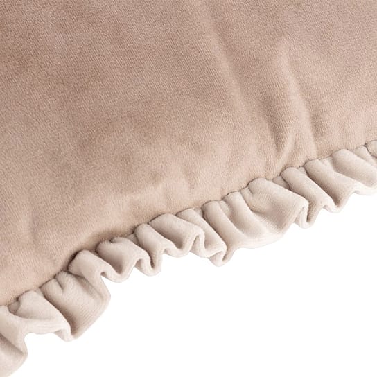 Cream Velvet Cushion with Grey Ruffle Detail Cream Velvet Cushion with Grey Ruffle Detail