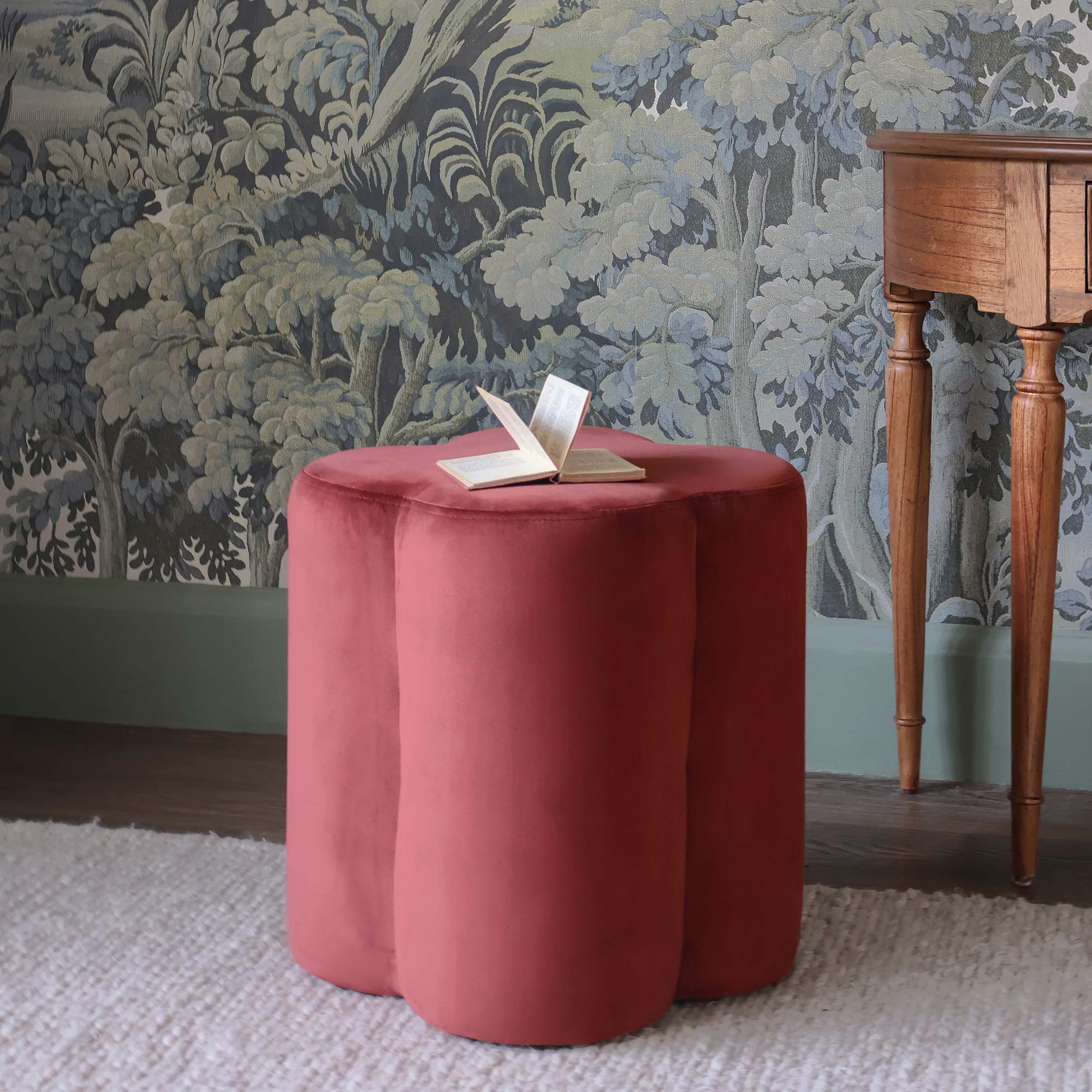 red velvet clover pouffe 