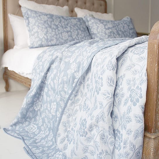Quilted Blue and White Bedspread Quilted Blue and White Bedspread