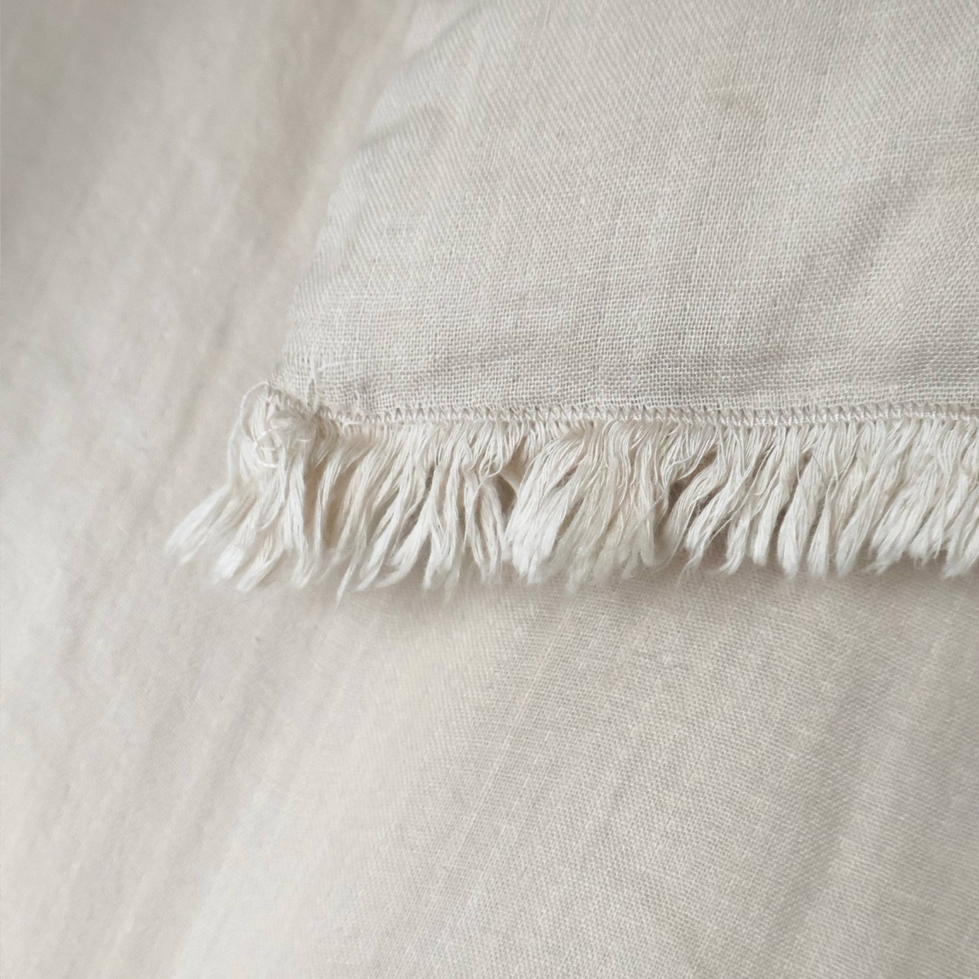 Cotton Bed Runner in Oatmeal with Fray Edge Detail and Removeable Inner