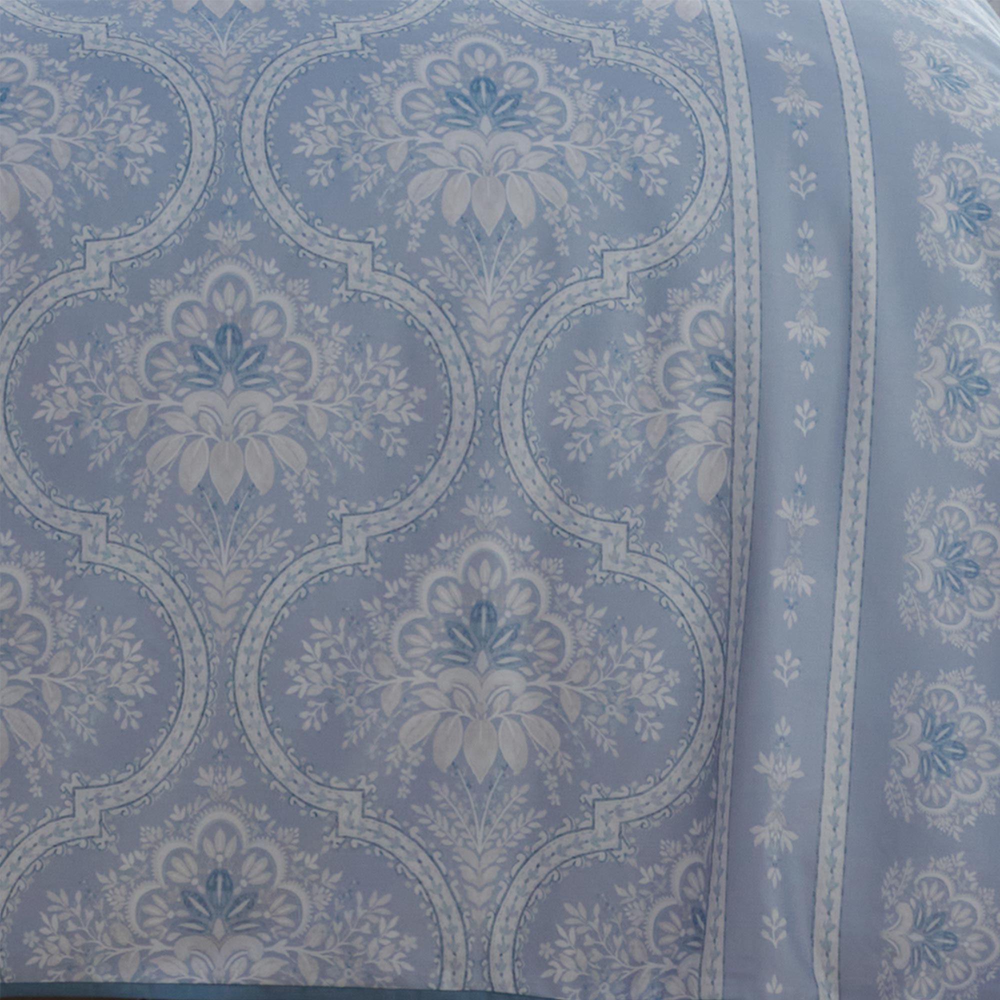 Light Blue Bedding With White Flowers