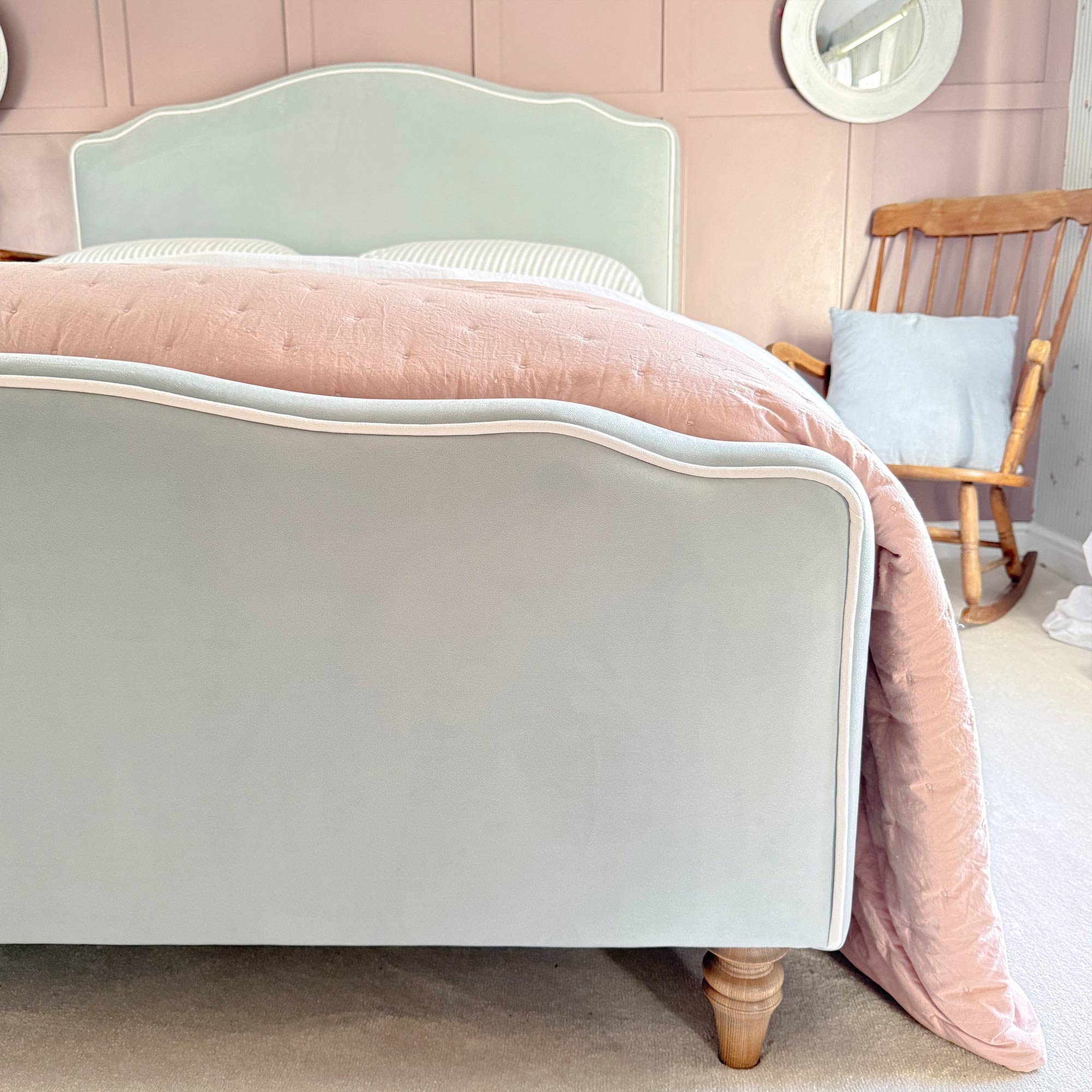 Debutante Pale Blue Velvet Upholstered Bed