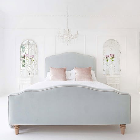 Debutante Pale Blue Velvet Upholstered Bed Debutante Pale Blue Velvet Upholstered Bed