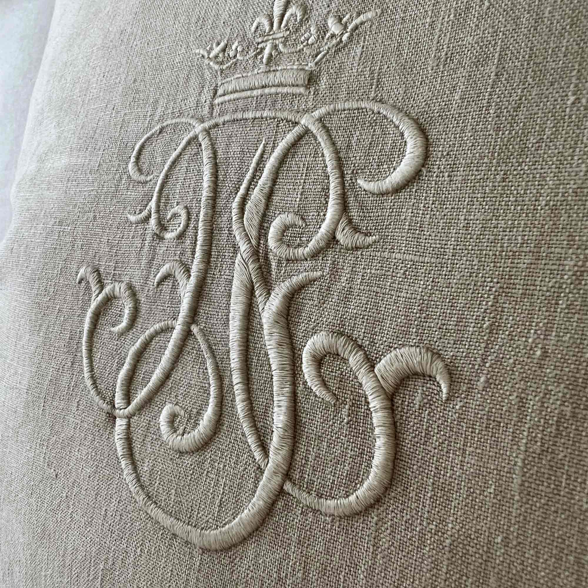 Embroidered Crown Cushion in Oatmeal