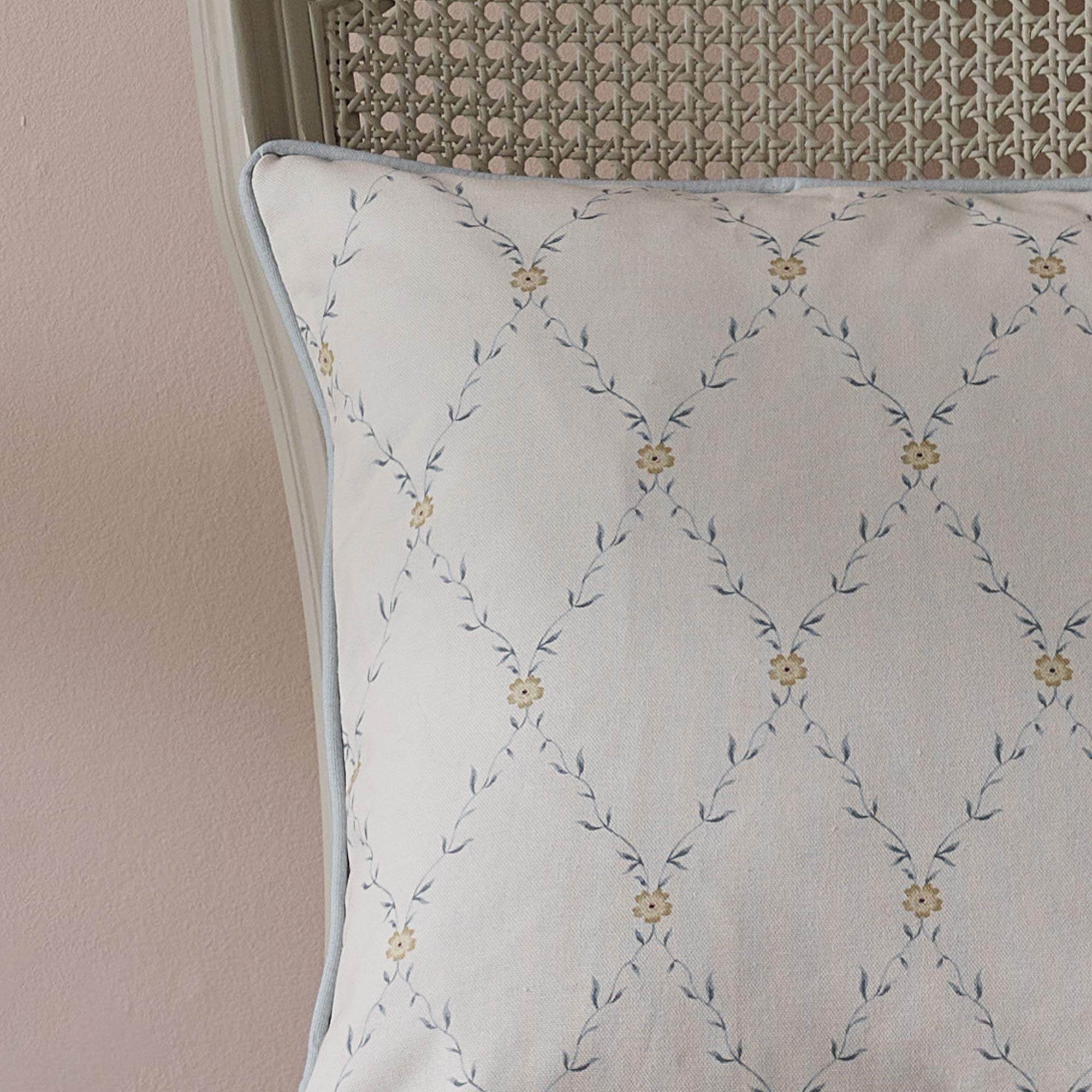 Floral Trellis Blue And Cream Cushion
