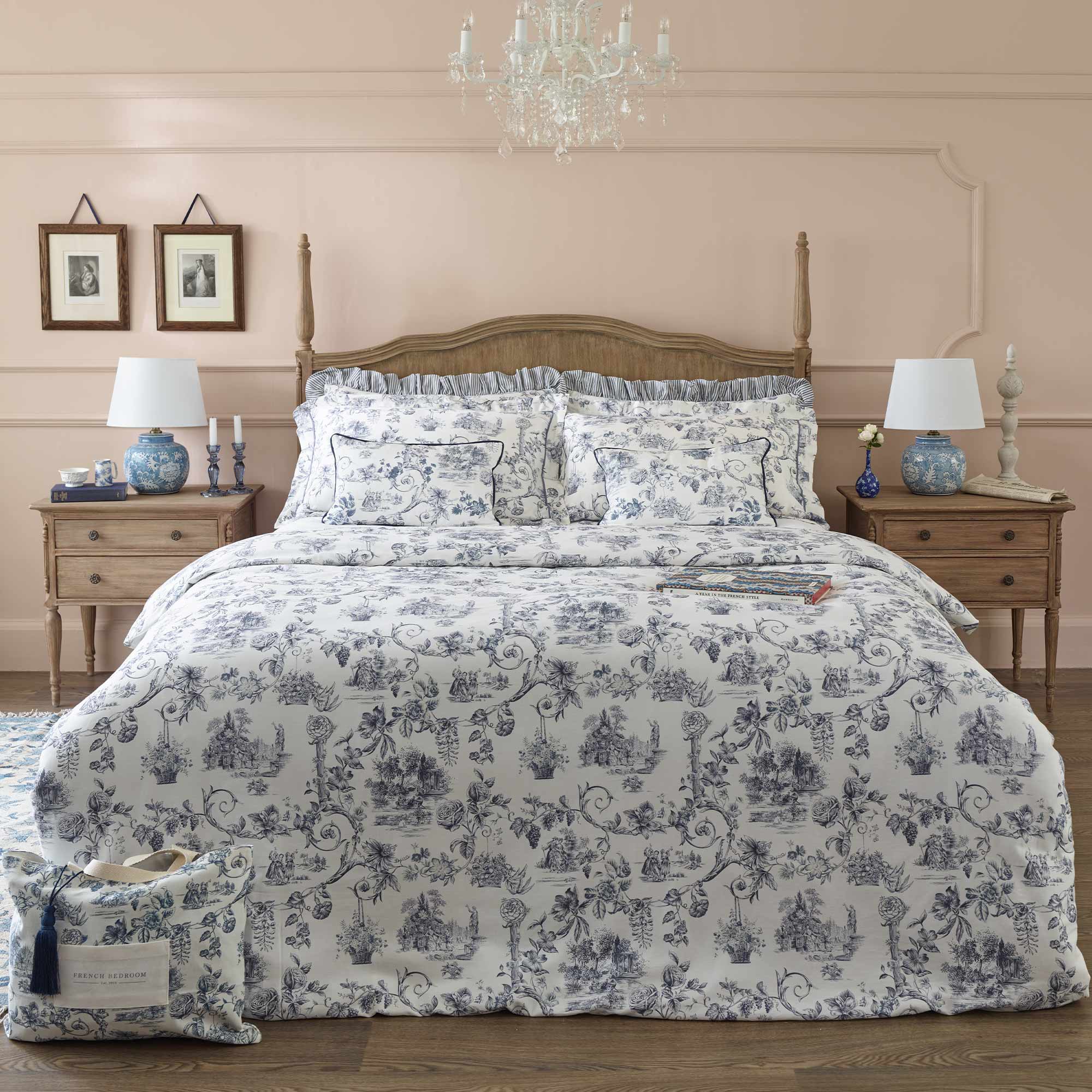 French Toile Blue Bed Linen Set