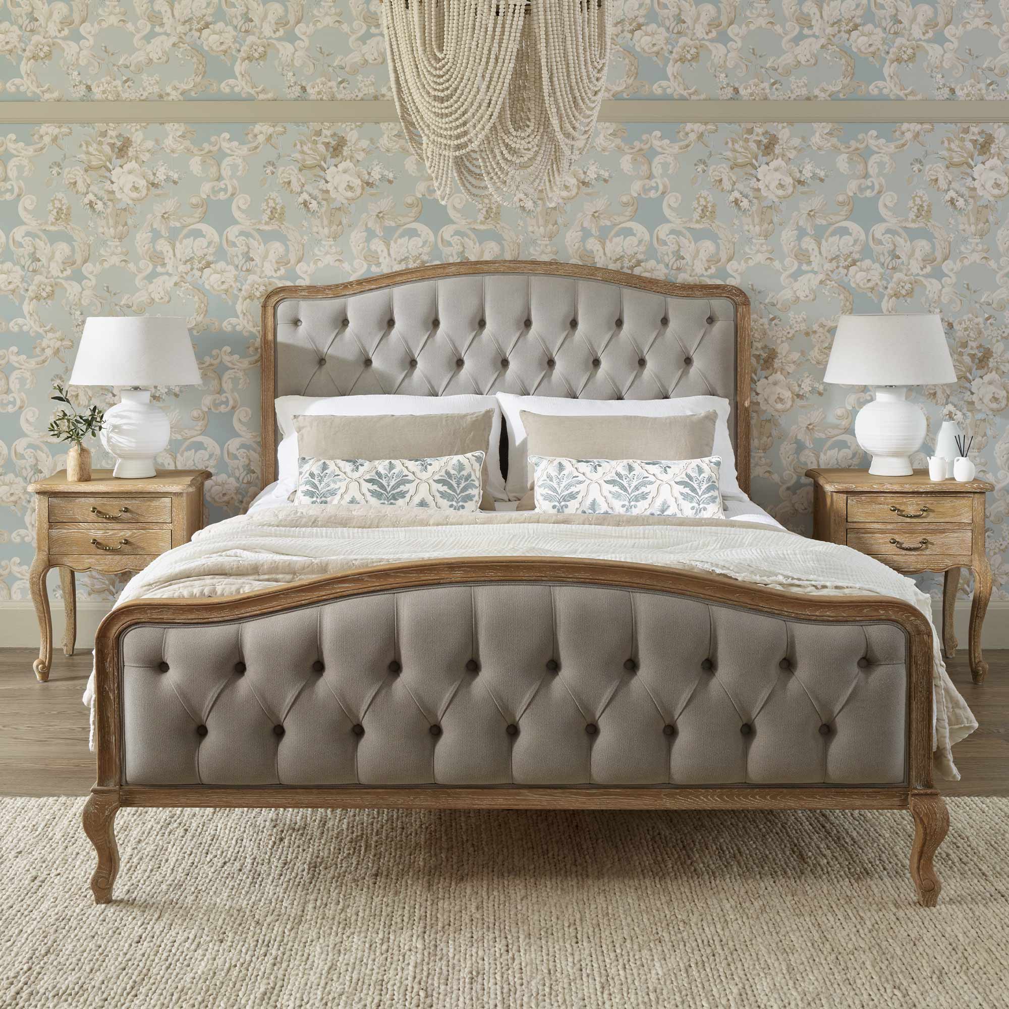 French Romance Grey Linen Upholstered Bed