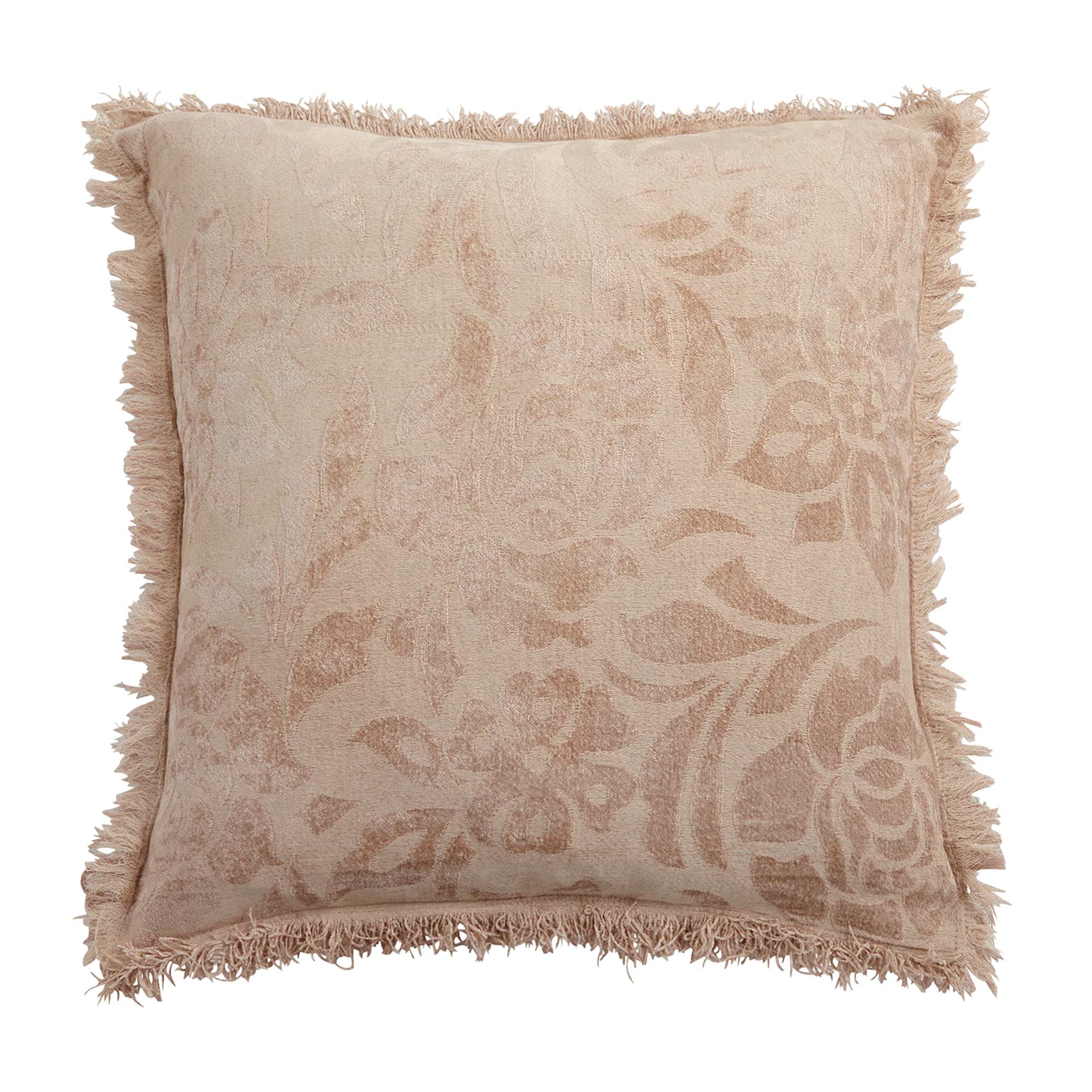 Pink Fringed Square Cushion 