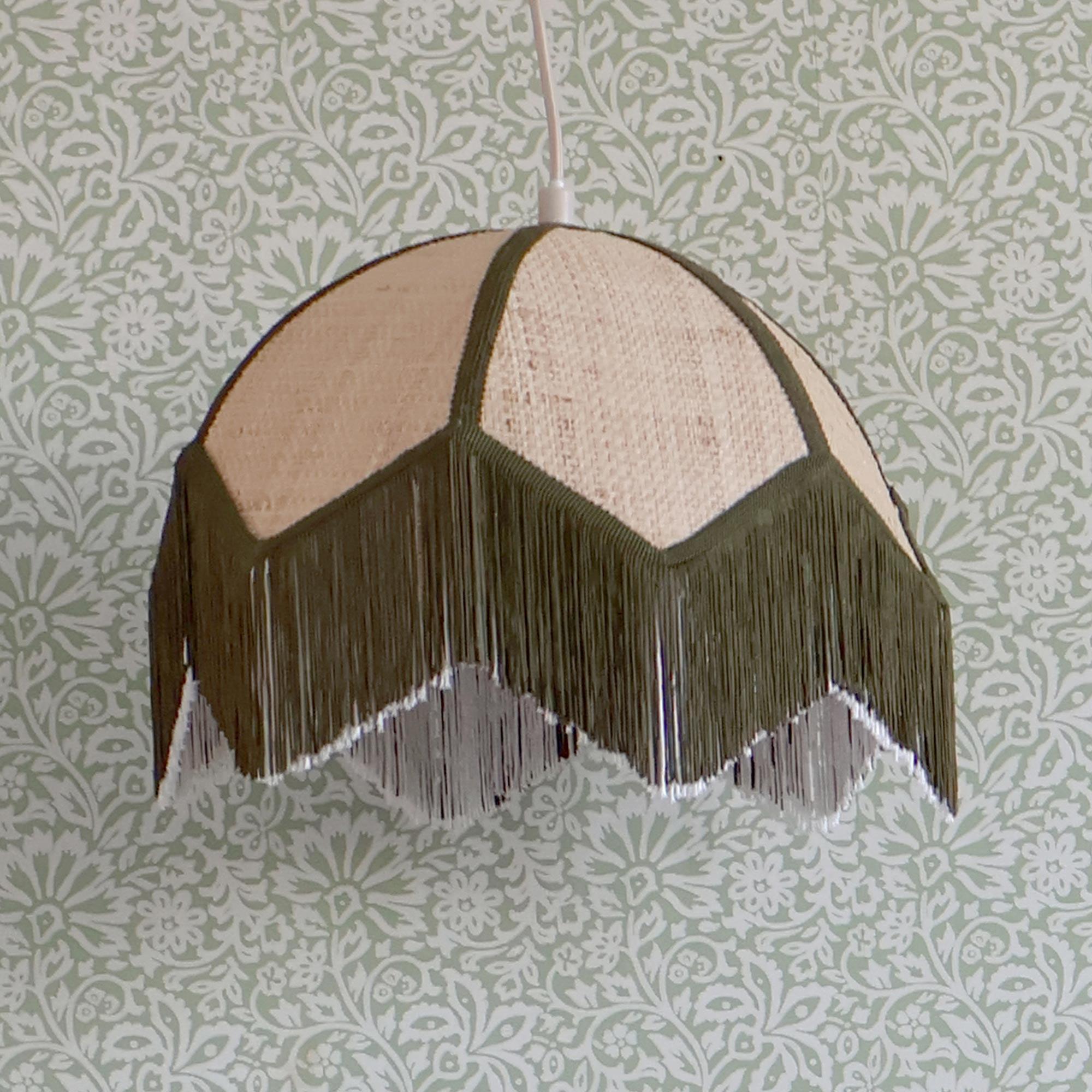 Fringed Rattan Pendant Light in Green