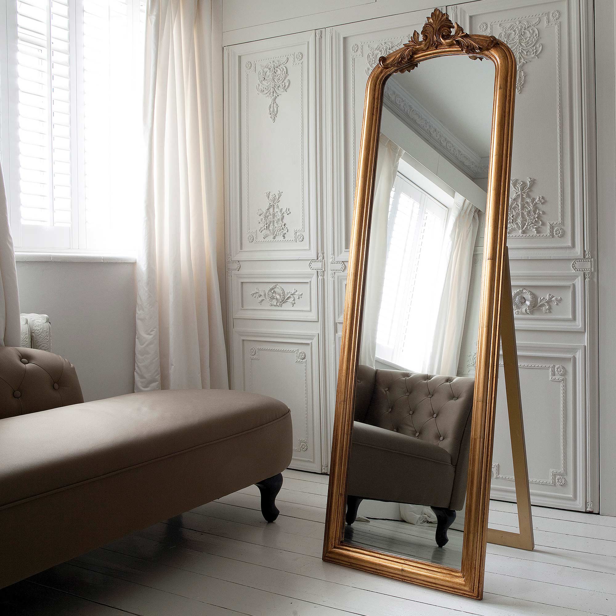 Full Length French Style Mirror in Gold Gilt