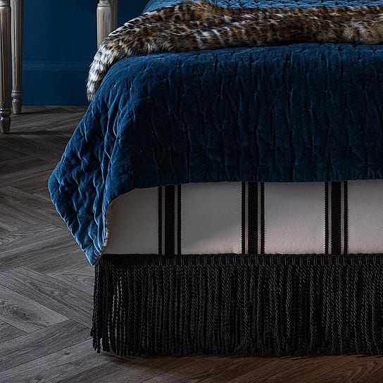 Black and White Stripped Bed with Fringe Detailing Black and White Stripped Bed with Fringe Detailing