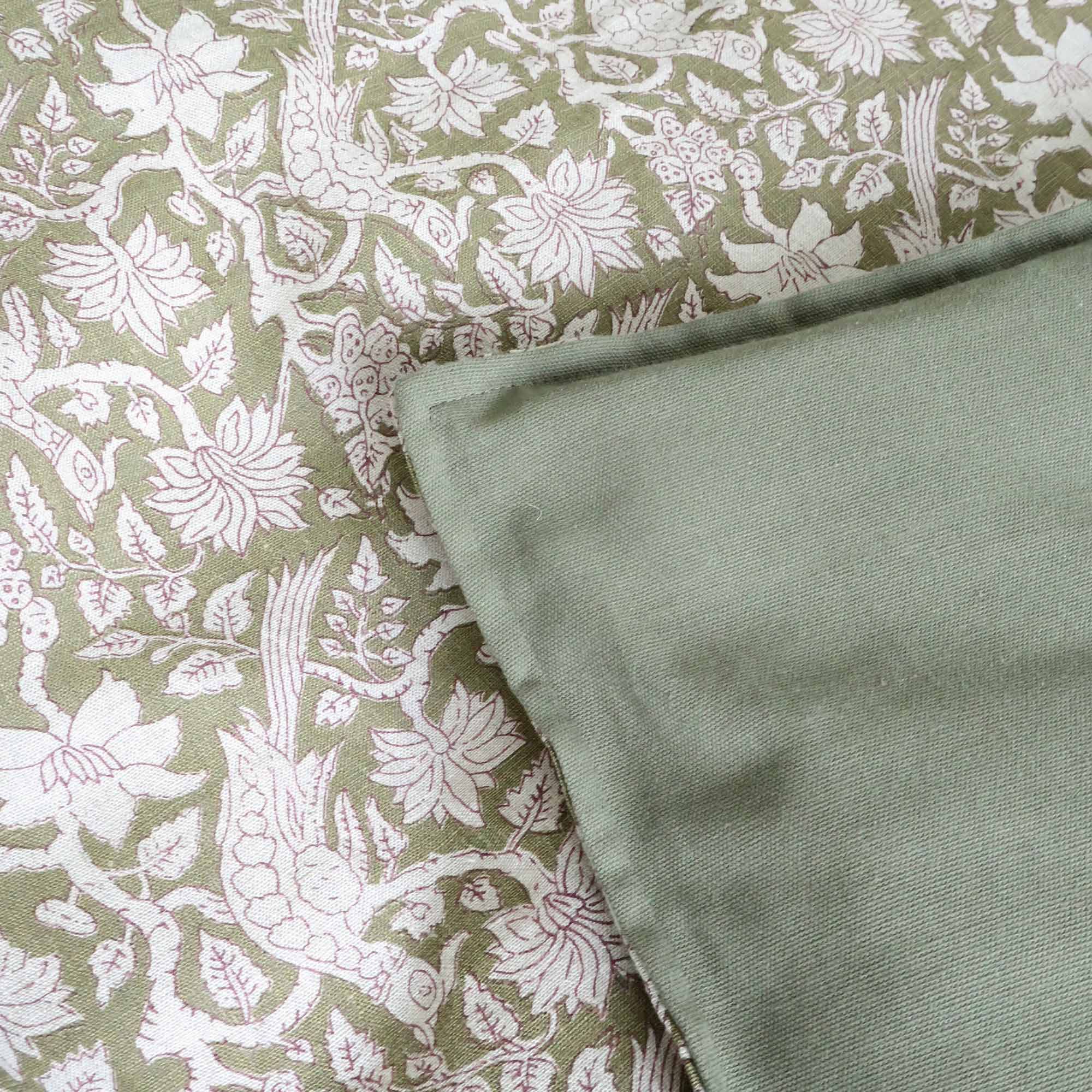 100% Linen Handblock Hotel Style Bed Runner in Forest Green