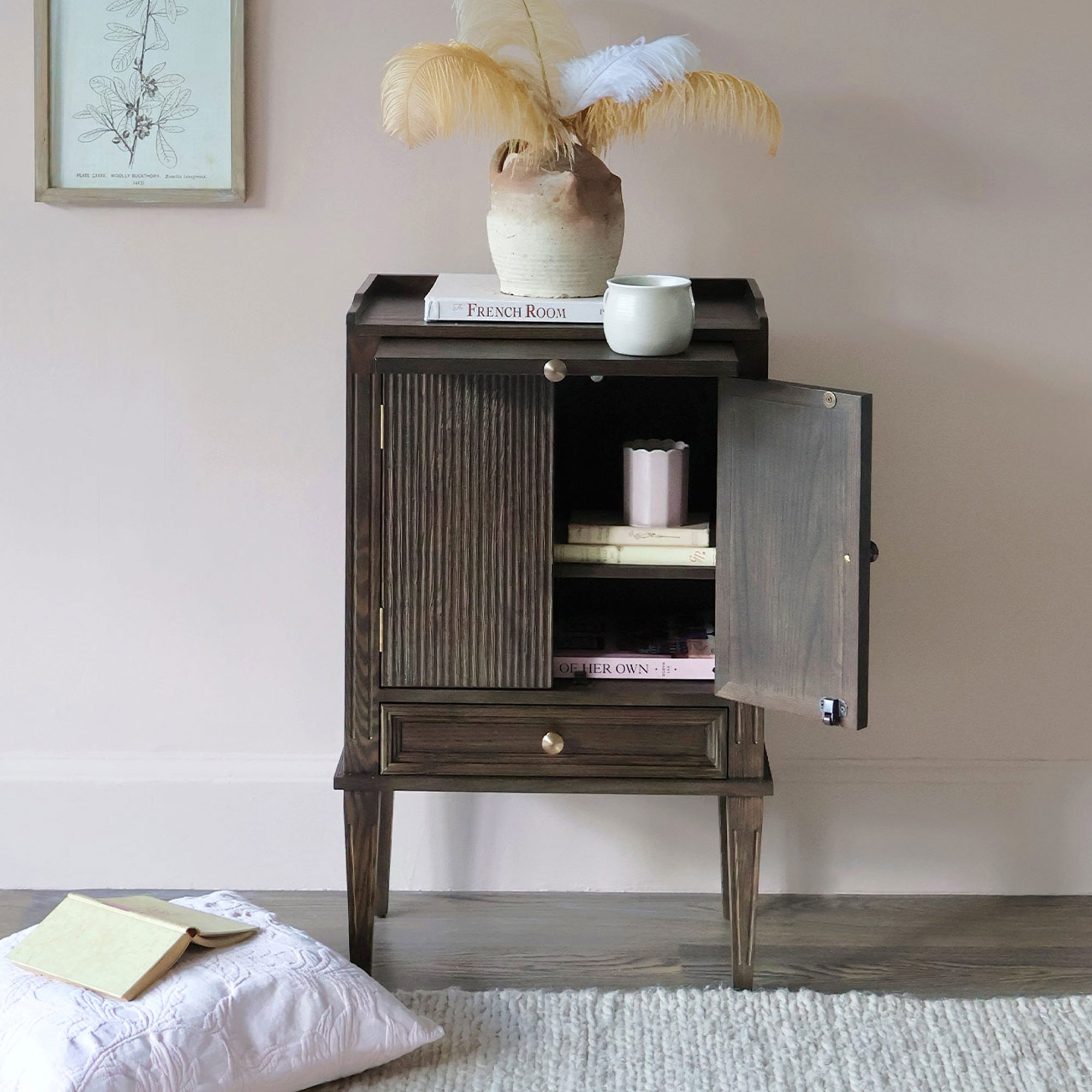 Gustavian Dark Bedside Cabinet