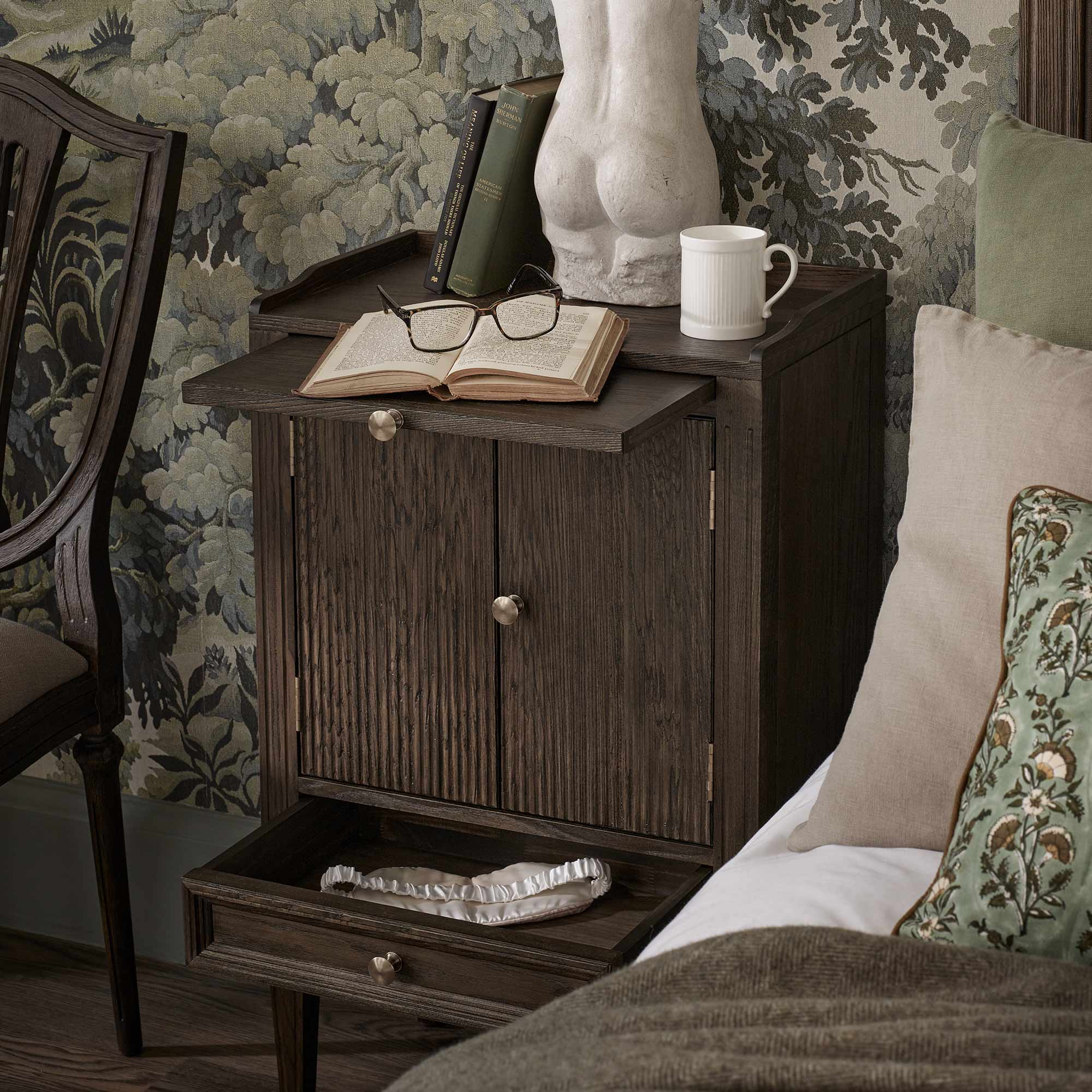 Gustavian Dark Bedside Cabinet