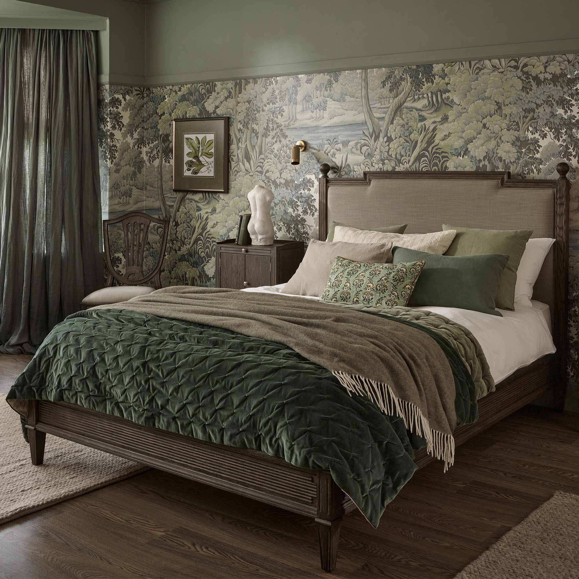 Gustavian Dark Low Footboard Upholstered Bed