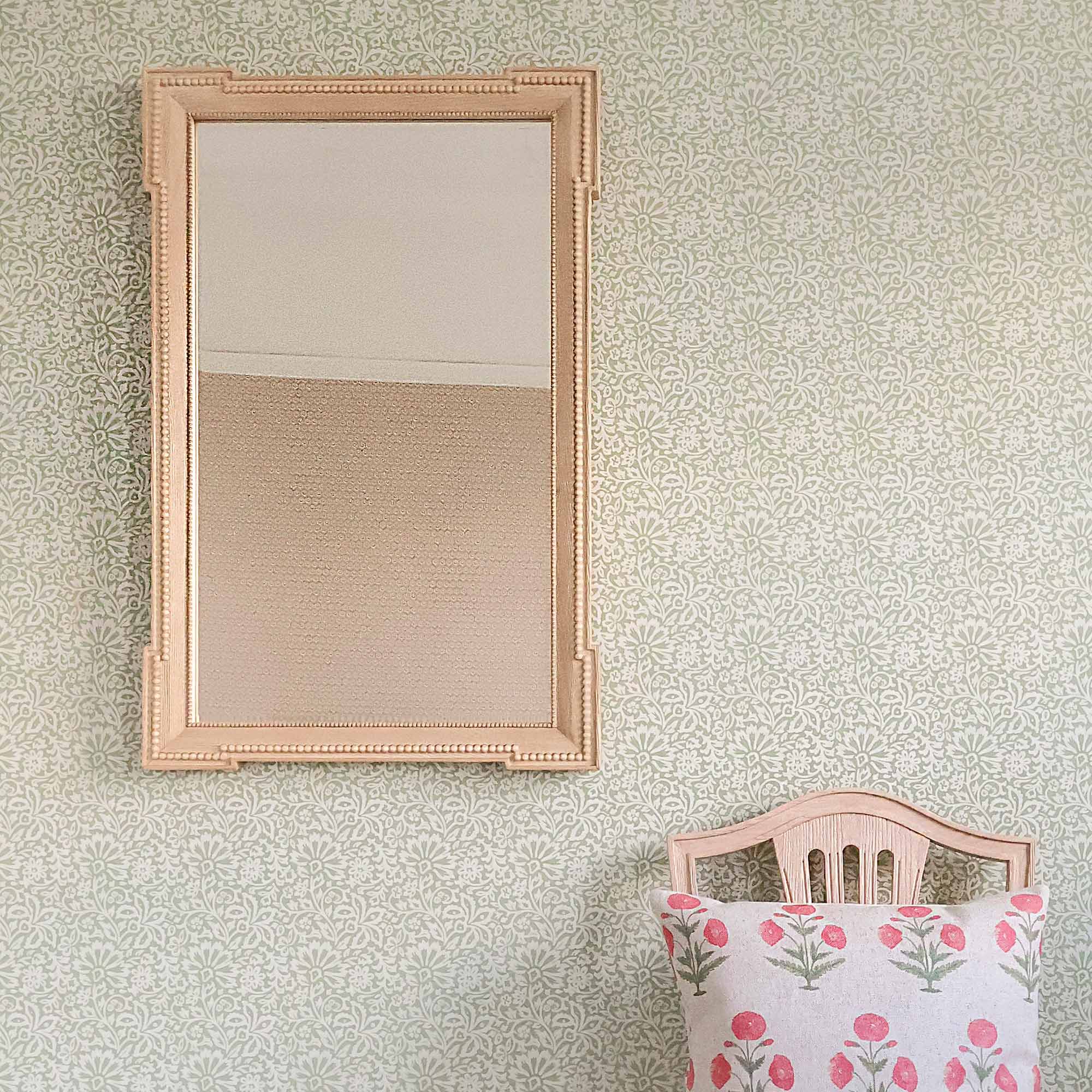 Gustavian Style Light Oak Wall Mirror with Hand-Carved Beading Detail