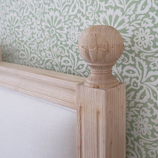 Contemporary French Gustavian Style Wooden Frame Bed with Linen Upholstery Contemporary French Gustavian Style Wooden Frame Bed with Linen Upholstery
