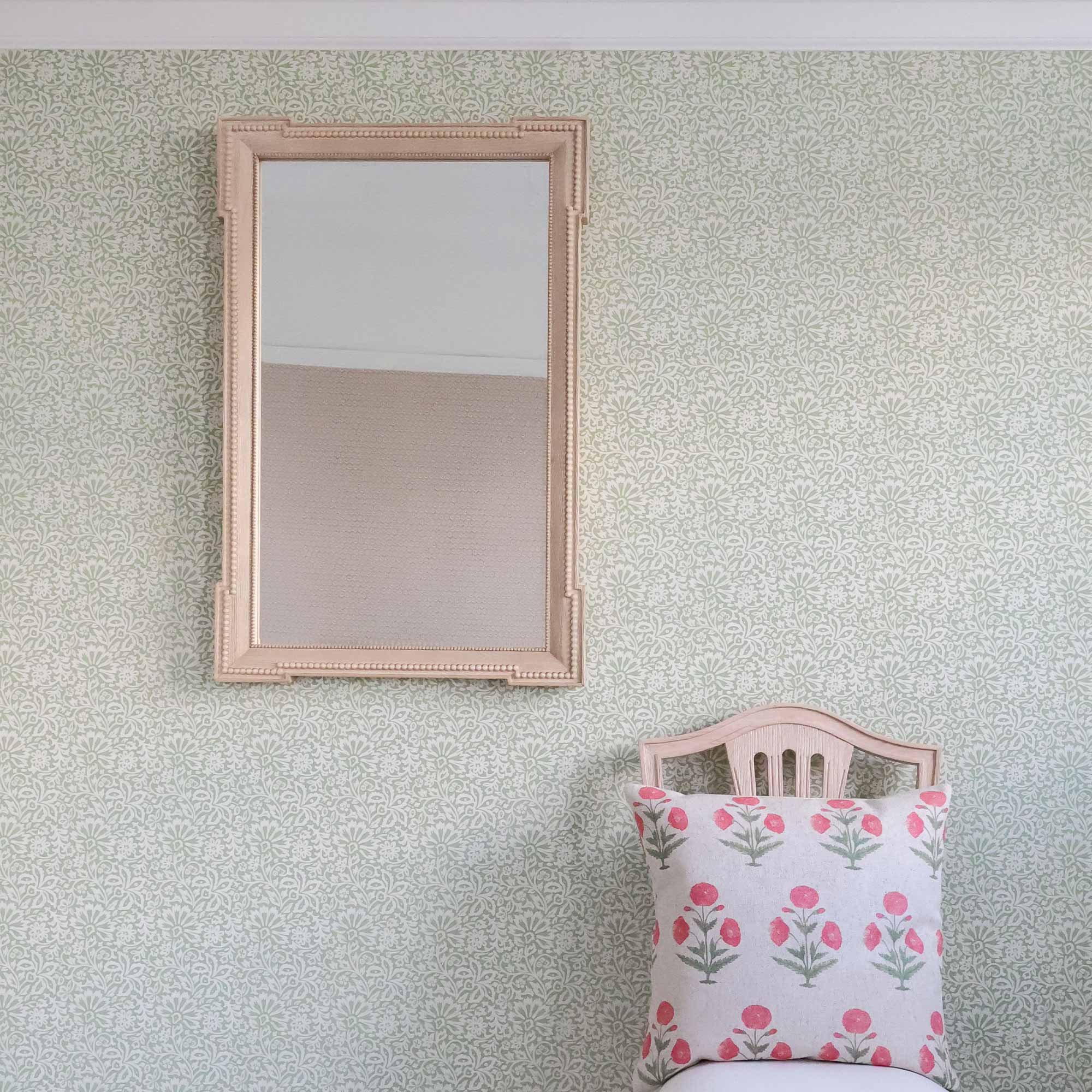 Gustavian Style Light Oak Wall Mirror with Hand-Carved Beading Detail