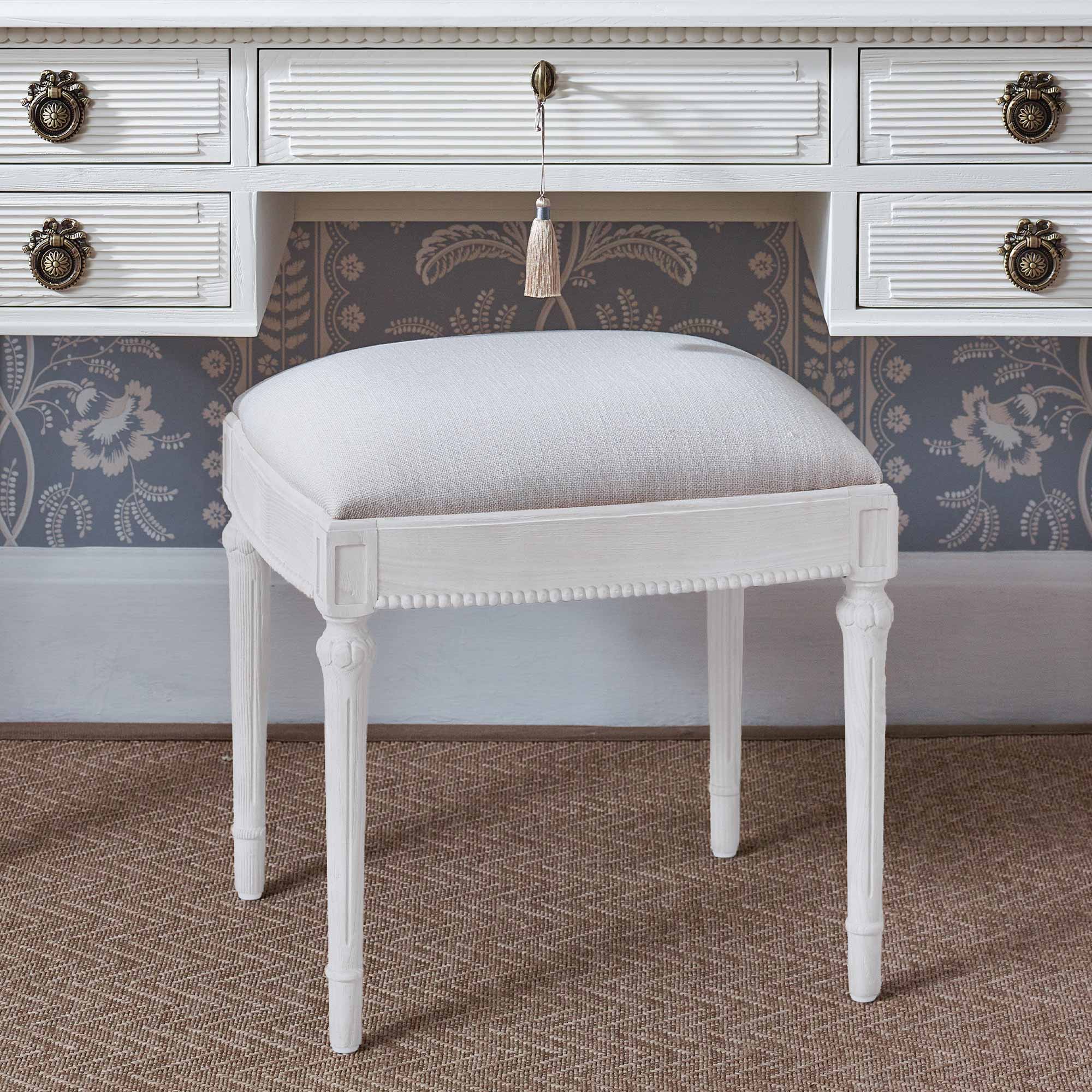 Upholstered Wooden Dressing Stool with Fluted Detailing
