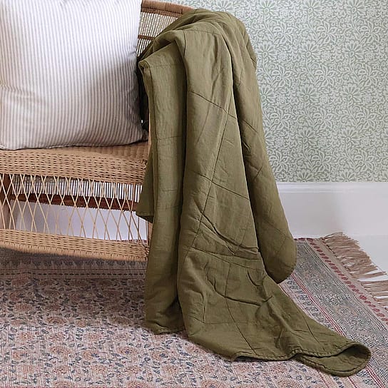 Cotton Quilted Throw in Moss Green Cotton Quilted Throw in Moss Green