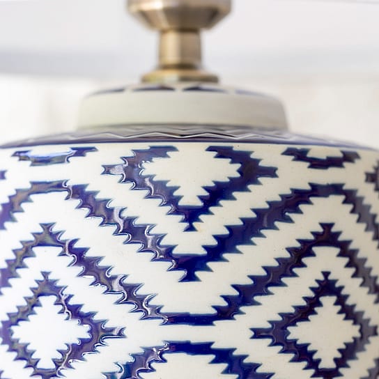Ceramic Blue Ikat Table Lamp with White Shade Ceramic Blue Ikat Table Lamp with White Shade
