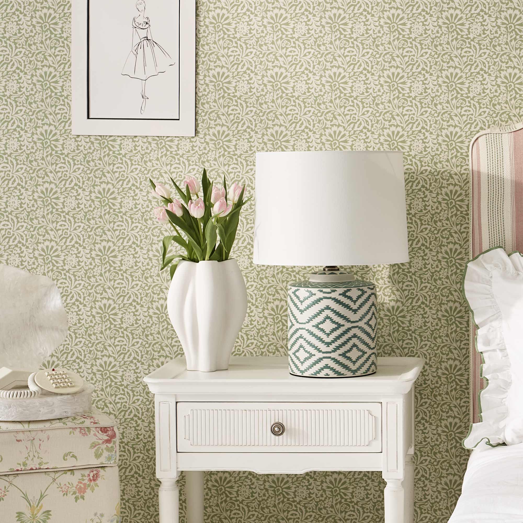 Ceramic Green Ikat Table Lamp with White Shade