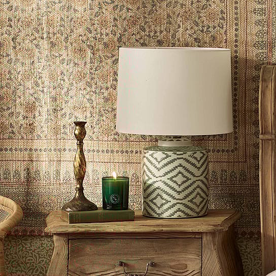 Ceramic Green Ikat Table Lamp with White Shade Ceramic Green Ikat Table Lamp with White Shade
