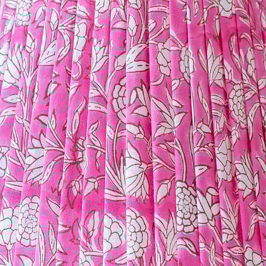 Cermanic White Lamp with Pink Cotton Handblock Floral Lampshade Cermanic White Lamp with Pink Cotton Handblock Floral Lampshade
