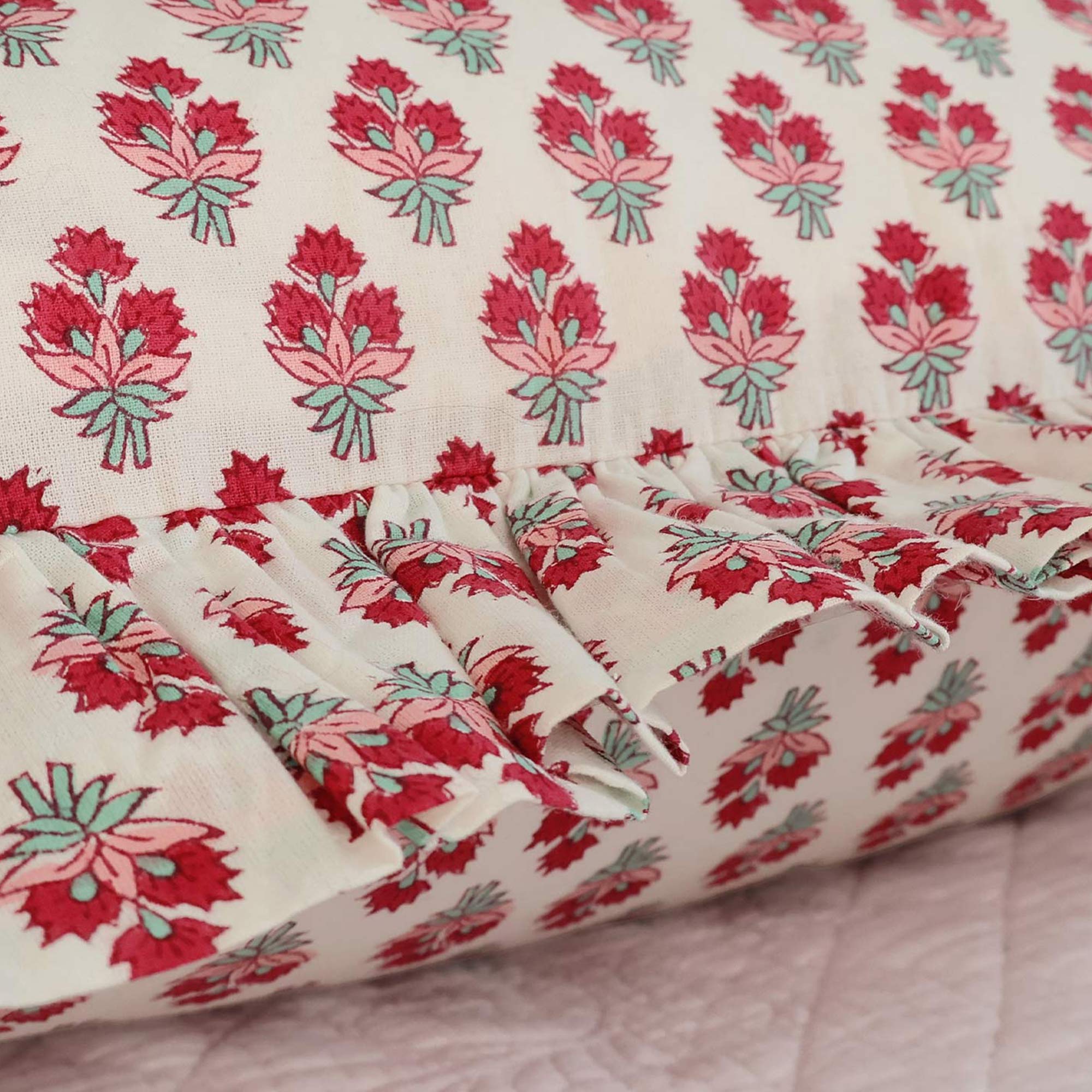 Extra Large Berry Ruffle Handblock Cushion