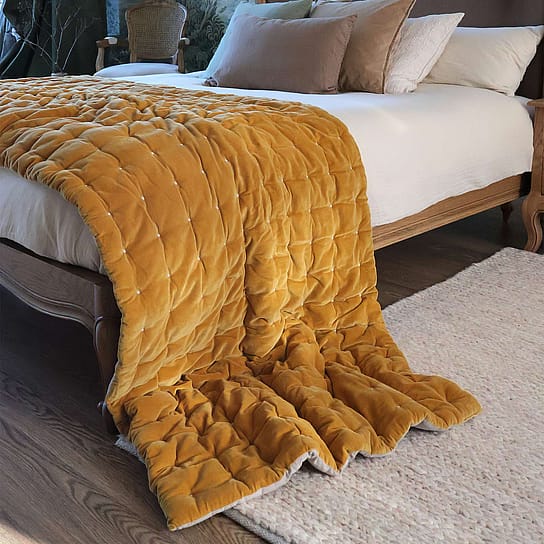Quilted Bed Runner in Mustard Yellow with Plain Reverse Quilted Bed Runner in Mustard Yellow with Plain Reverse