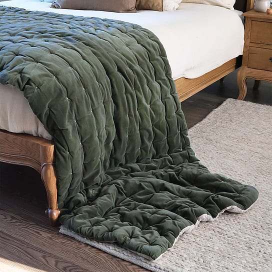 Quilted Bed Runner in Olive Green with Plain Reverse Quilted Bed Runner in Olive Green with Plain Reverse