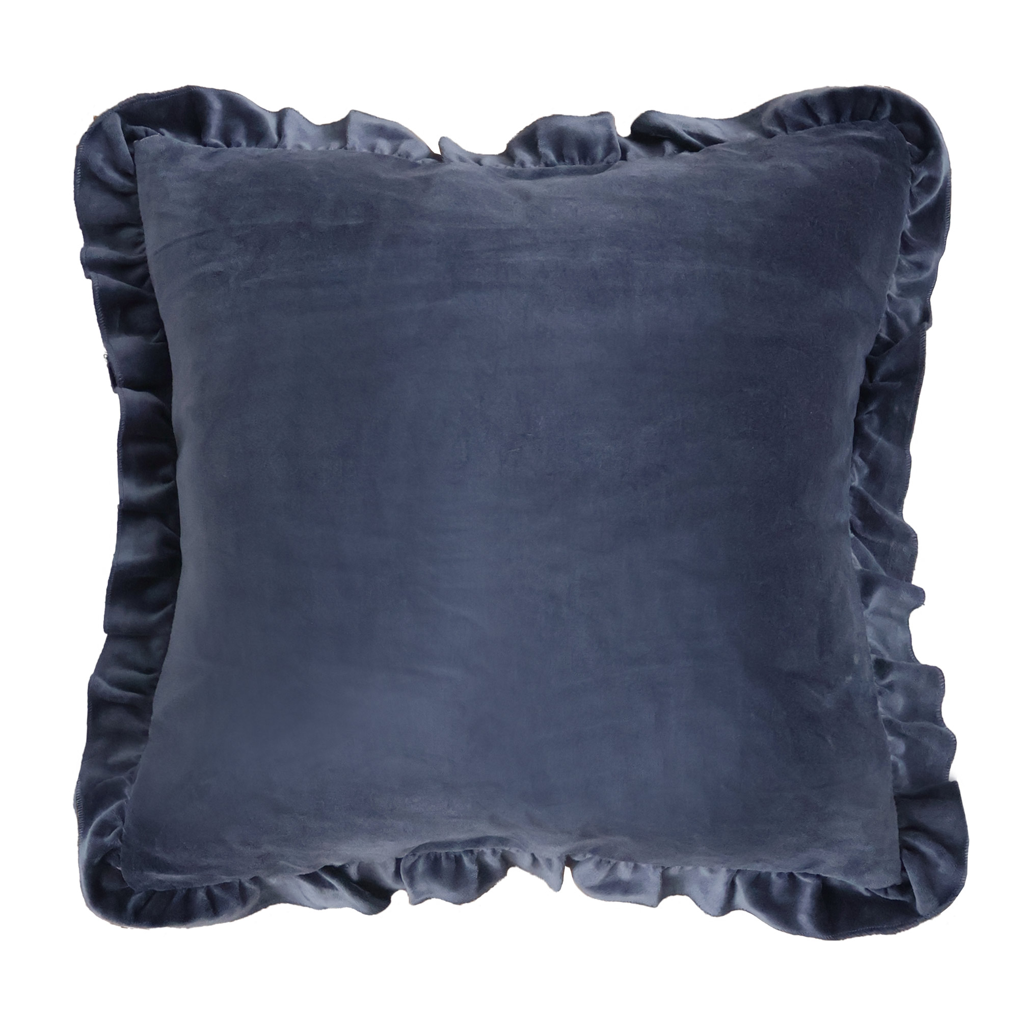 Rich Blue Velvet Cushion with Ruffle Frill Detail