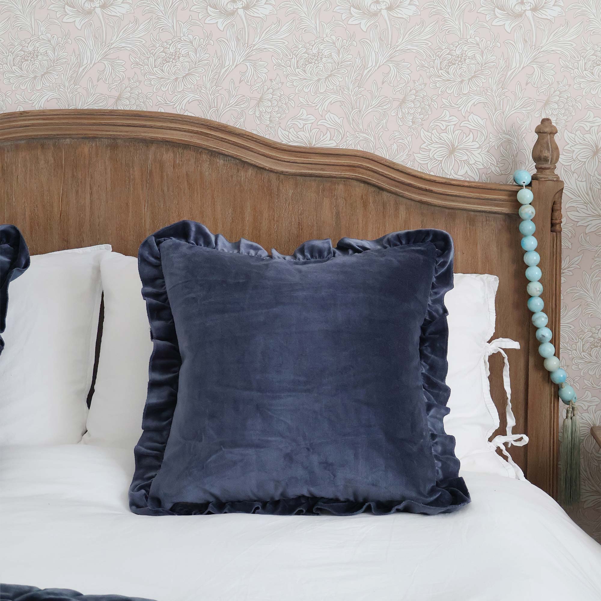 Layla Ruffle Blue Velvet Cushion