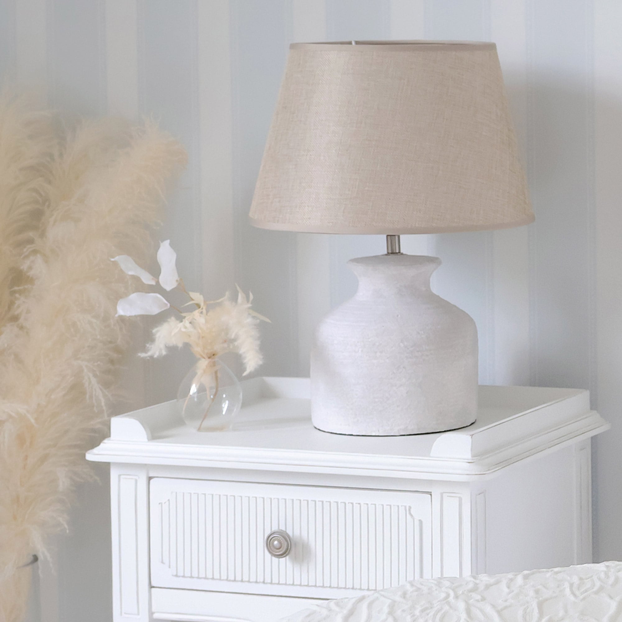 Earthenware Rustic Side Lamp with Linen Shade