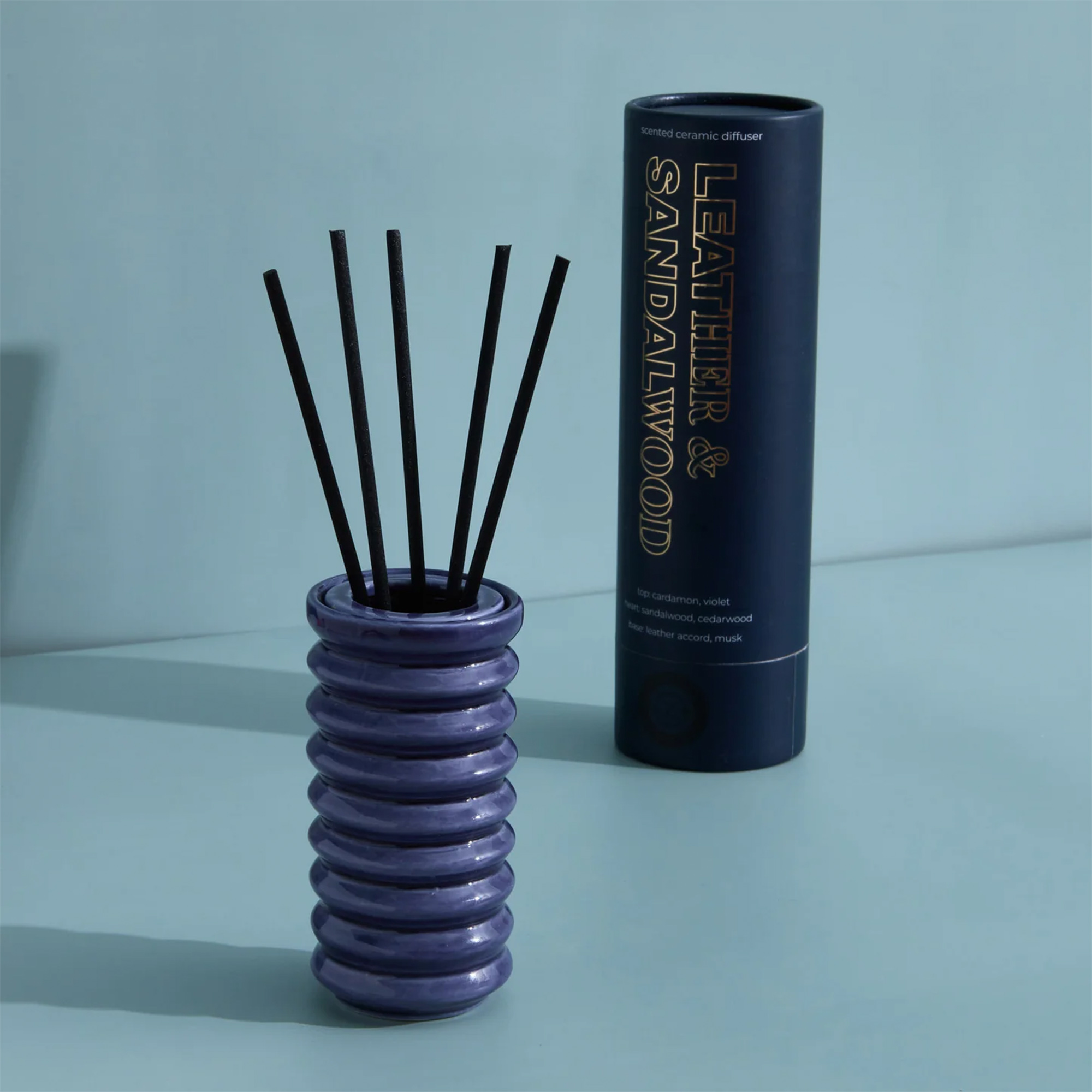 Blue Ribbed Diffuser in Leather and Sandalwood