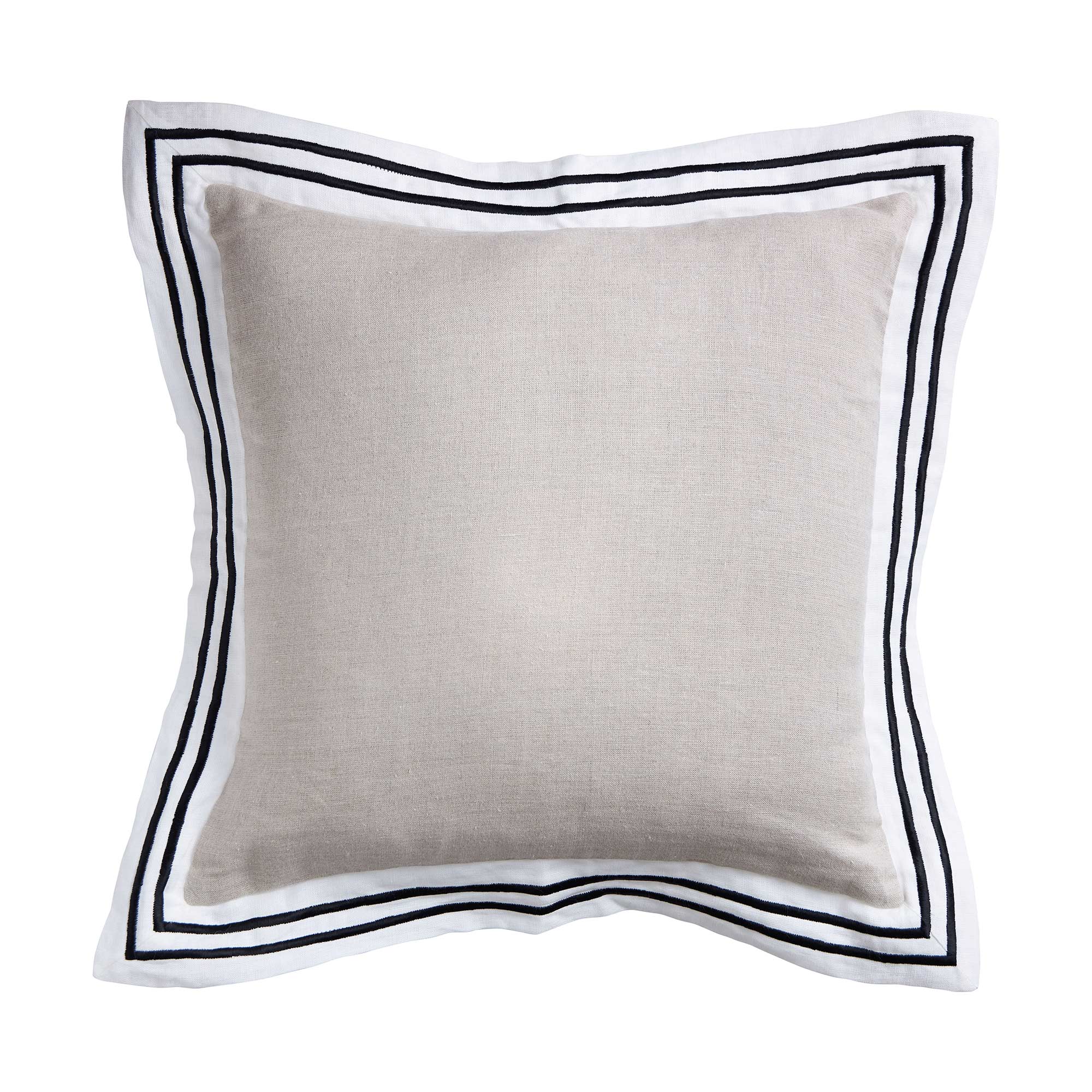 Grey Cushion with Embroidered Oxford White and Black Trim