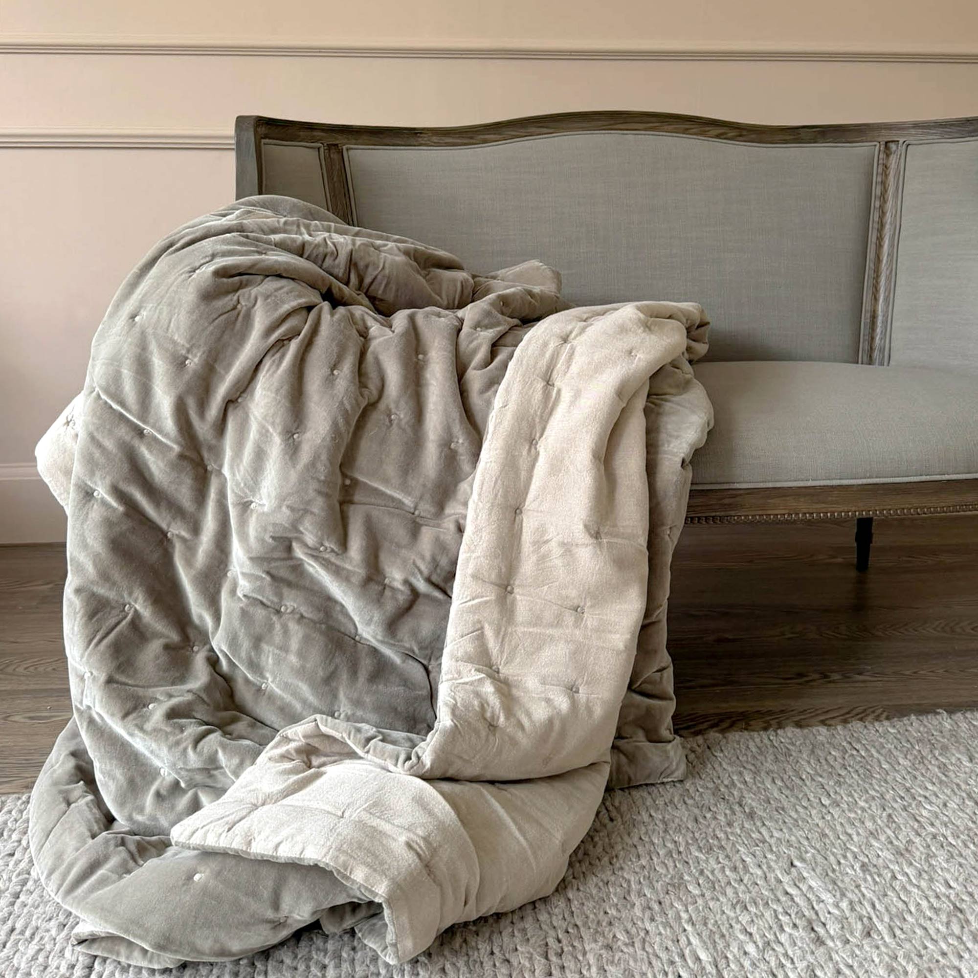 Velvet Quilted Bed Runner in Taupe