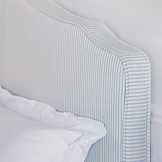 Floral Damask and Pale Blue Stripe Upholstered Bed with Reversible Headboard Floral Damask and Pale Blue Stripe Upholstered Bed with Reversible Headboard