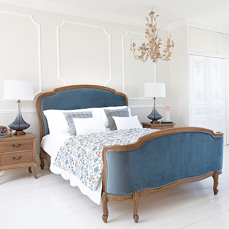 Love Story Blue Velvet Upholstered French Bed Love Story Blue Velvet Upholstered French Bed
