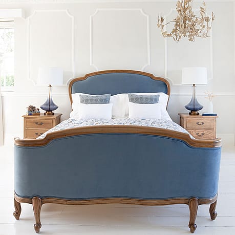Love Story Blue Velvet Upholstered French Bed Love Story Blue Velvet Upholstered French Bed