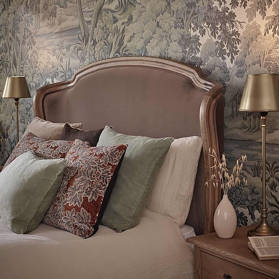Luxurious Curved Headboard Bed Finished in Rich Mole Velvet Upholstery Luxurious Curved Headboard Bed Finished in Rich Mole Velvet Upholstery