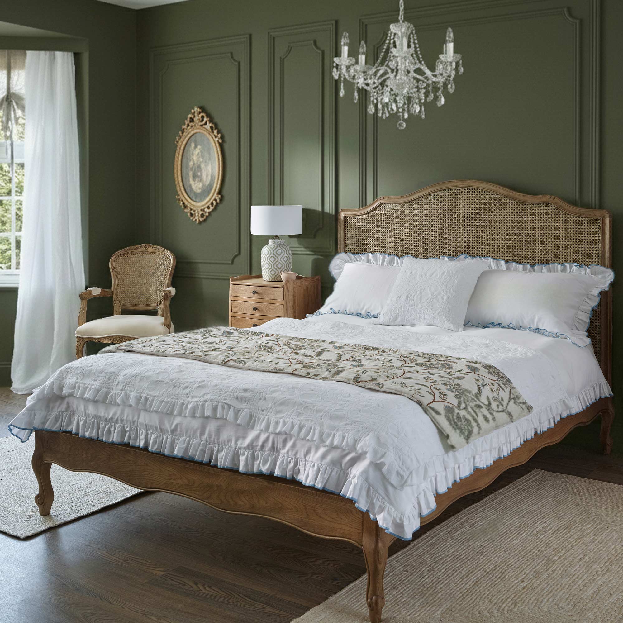 Solid Oak Framework Rattan Bed