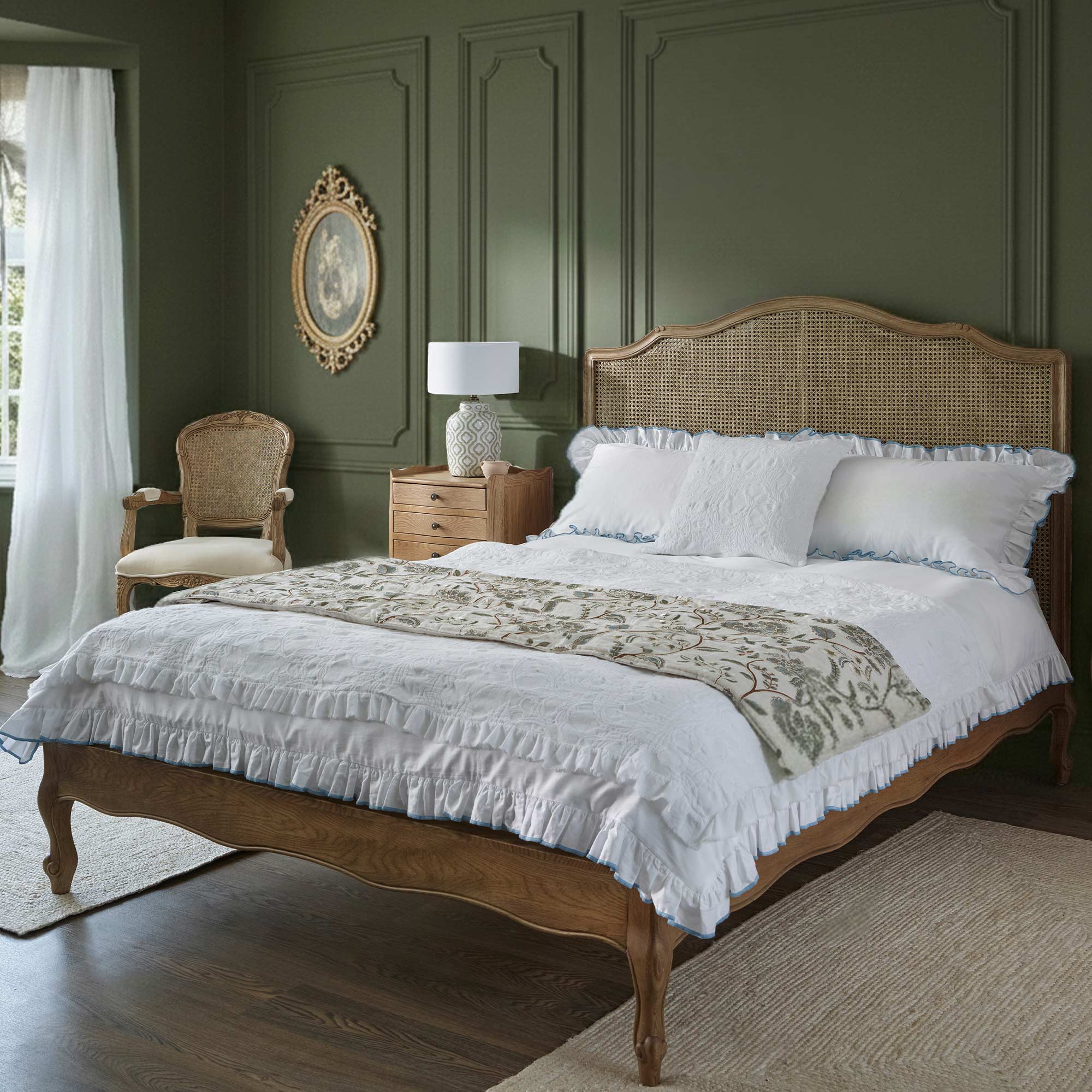 Solid Oak Framework Rattan Bed