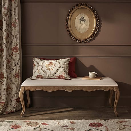 light oak with ivory linen bench  light oak with ivory linen bench