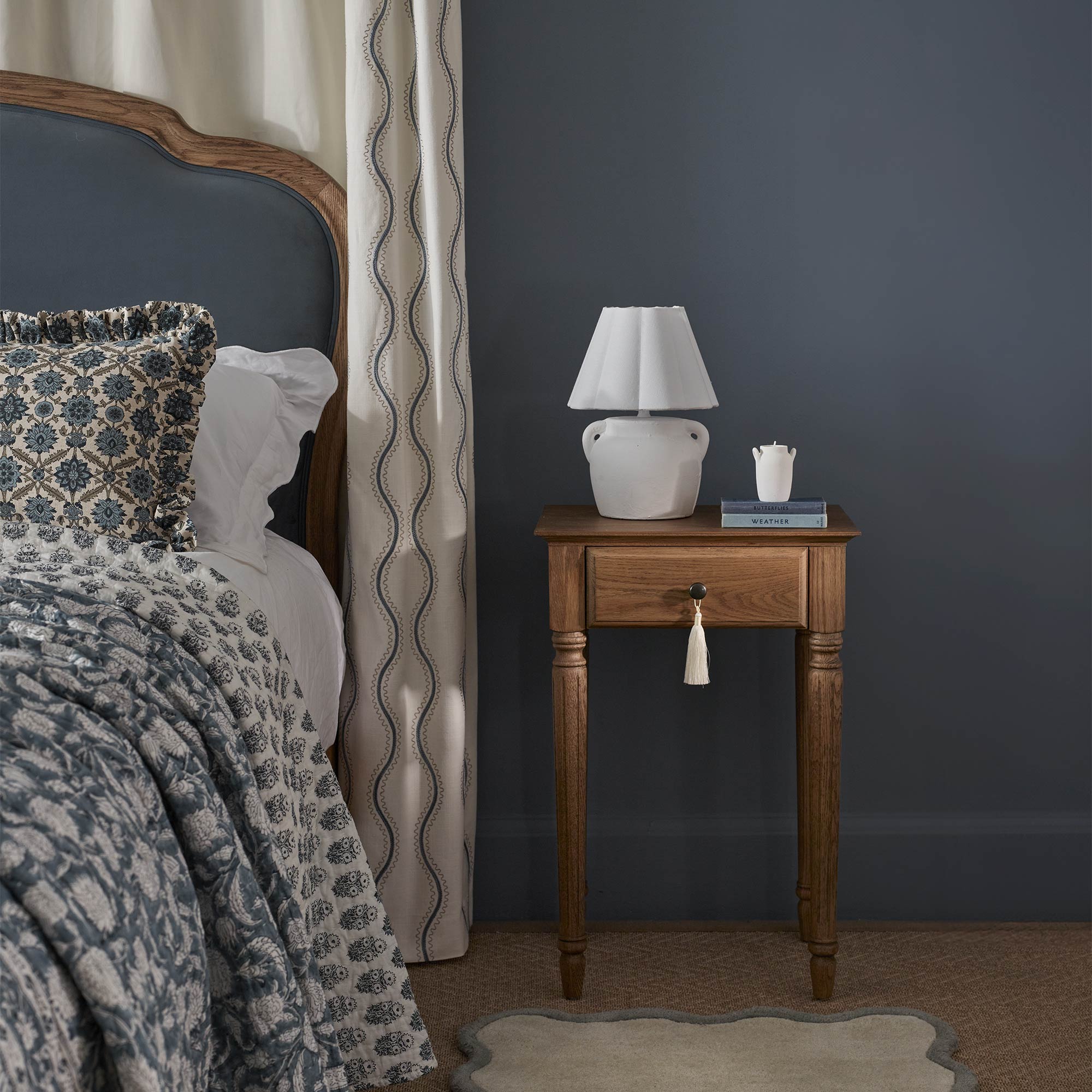 Solid Oak Bedside With Tassel Detail