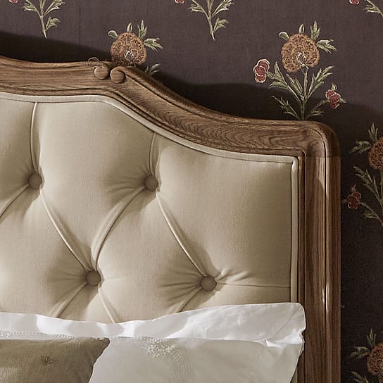 Handmade Elegant Oak Frame Bed with Luxurious Cotton Velvet Deep Button Upholstery Handmade Elegant Oak Frame Bed with Luxurious Cotton Velvet Deep Button Upholstery