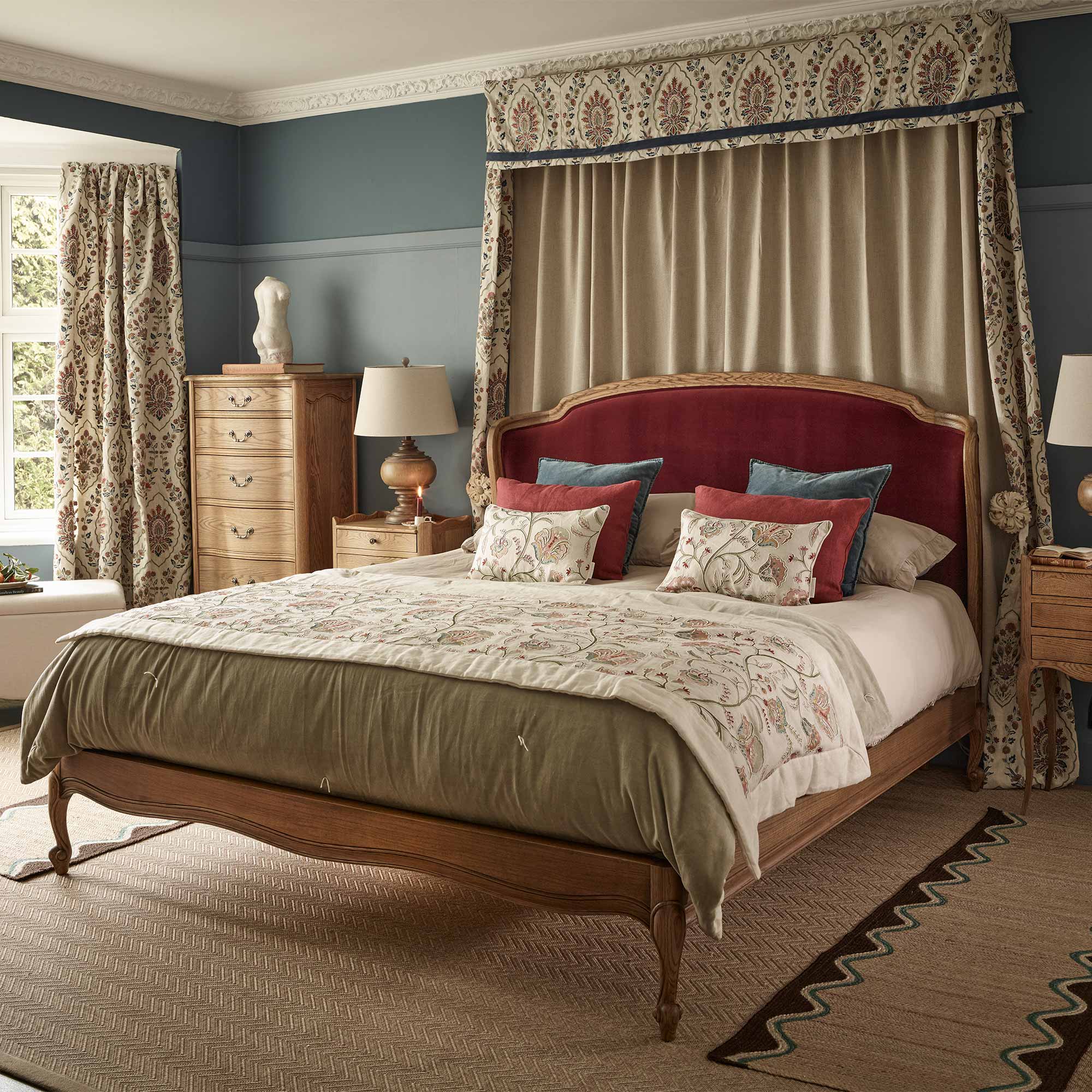 Love Story Cocoon Bed in Berry Velvet Styled with Love Story Collection Furniture