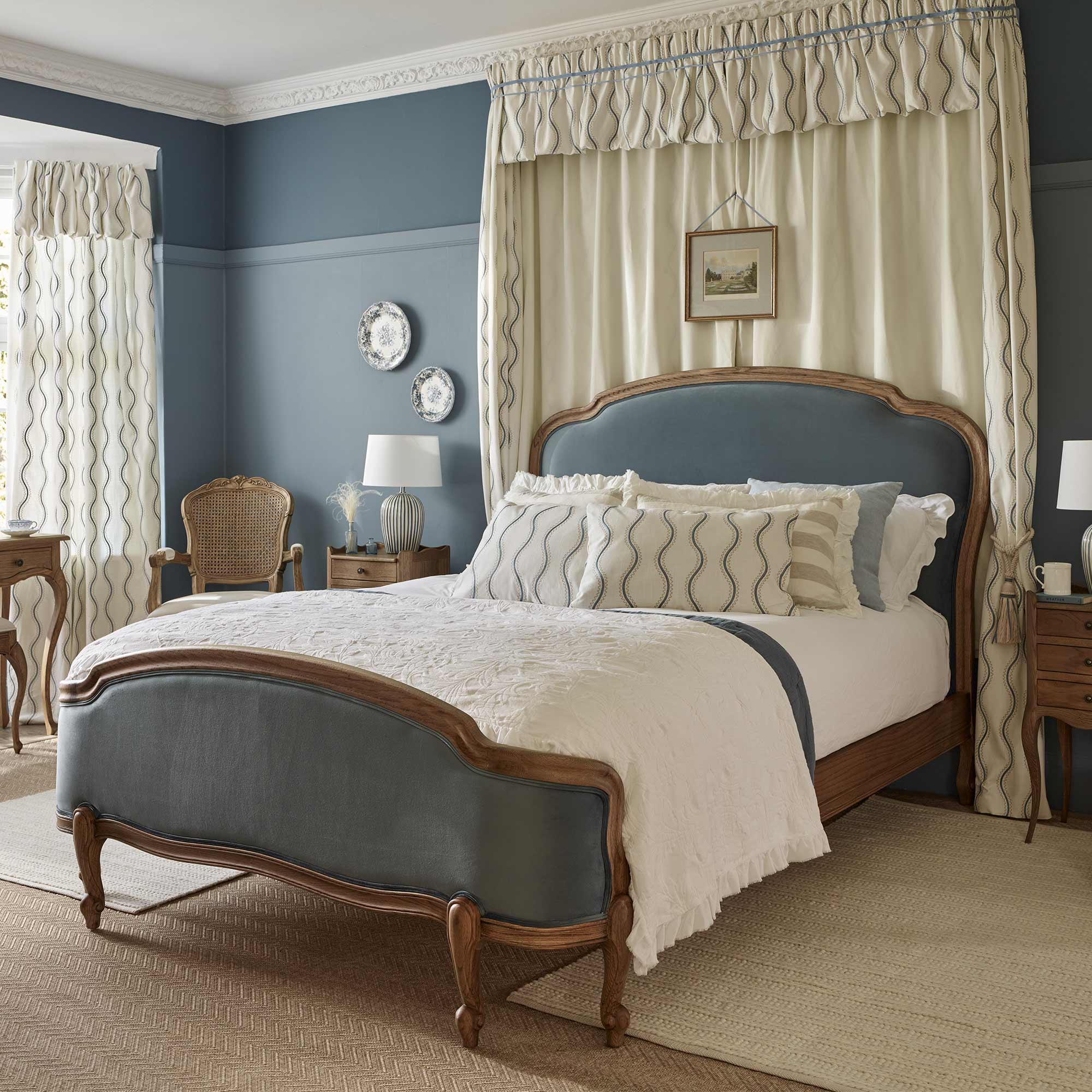 Love Story Blue Velvet Upholstered French Bed