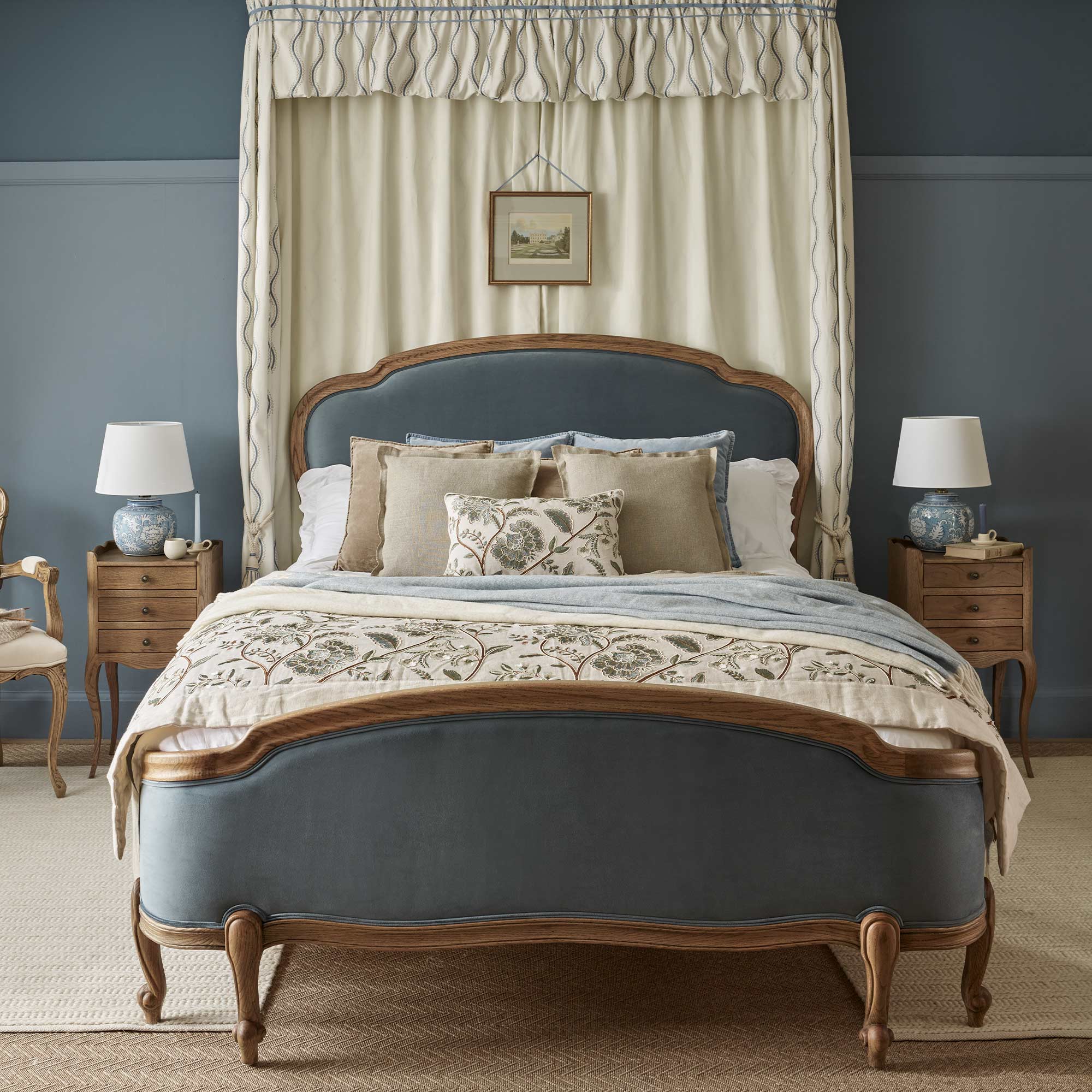 Love Story Blue Velvet Upholstered French Bed