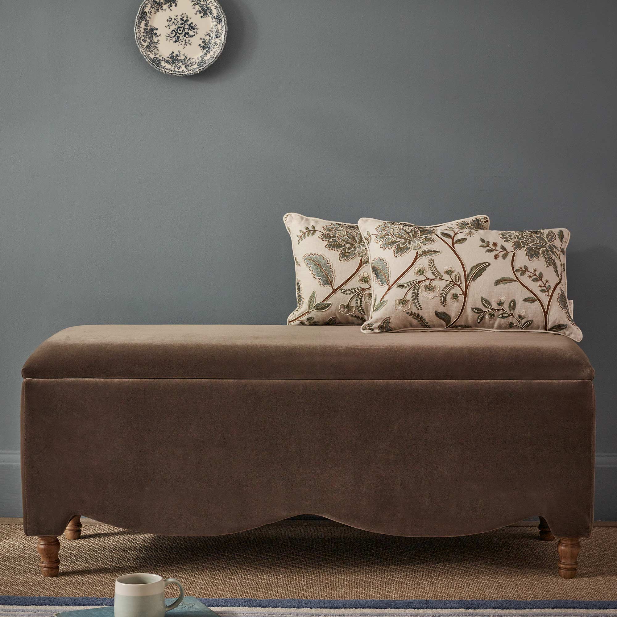Mole Velvet Storage Ottoman With Wooden Feet